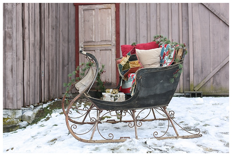 This year my Mother wanted a photo of her and Dad with all the grandchilden. My sister decided to decorate the old sleigh. It has sat in the barn ever since I can remember. (I used to play on it when it still had green velvet seats) Before we knew it everyone was jumping on for photos! 