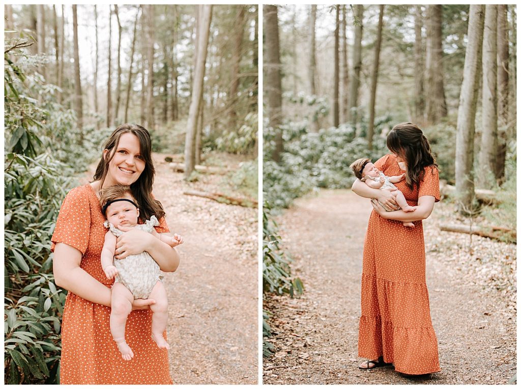 mother with baby in orange dress 