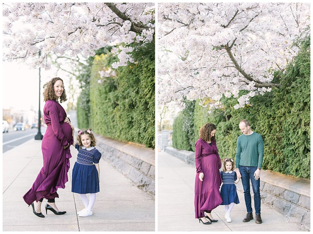 Spring maternity photos with blossoms 