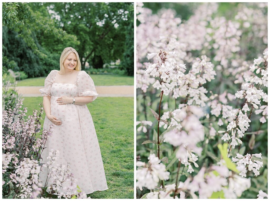 maternity photos in a flower garden 