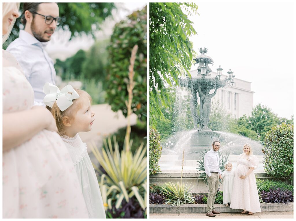 maternity photos in front of fountain 