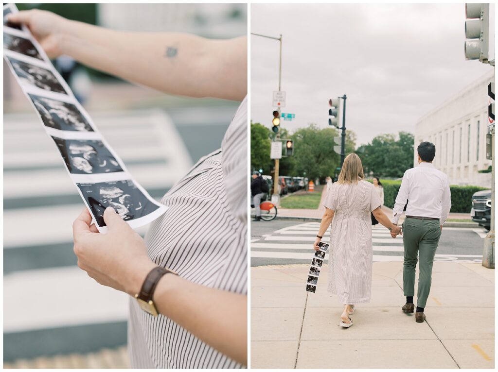 urban maternity photos at a cross walk